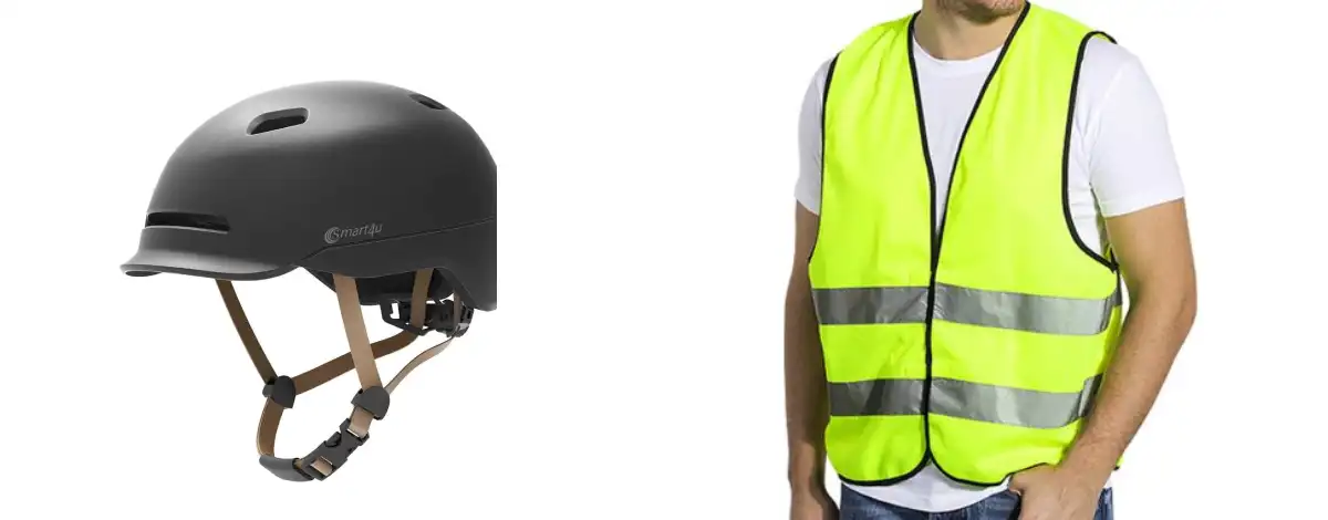 Kaciga i reflektujući prsluk za električni trotinet